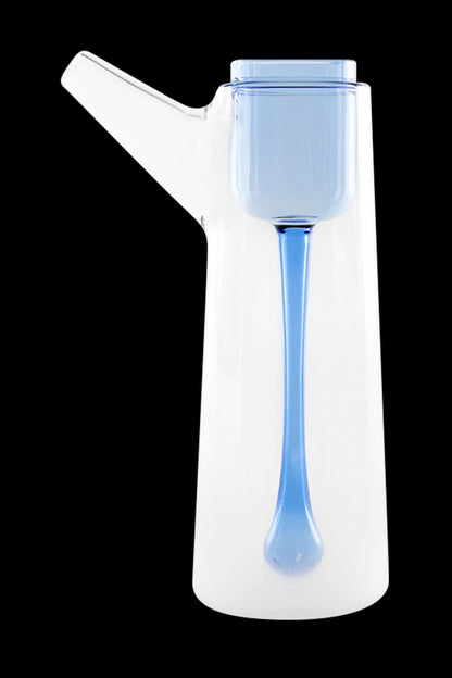 Clear glass water pipe with blue accents.