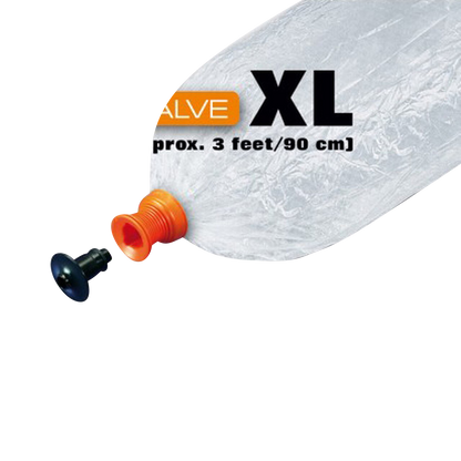 Close-up of the Storz & Bickel Volcano Easy Valve XL Replacement valve with a clear plastic bag and orange connector.