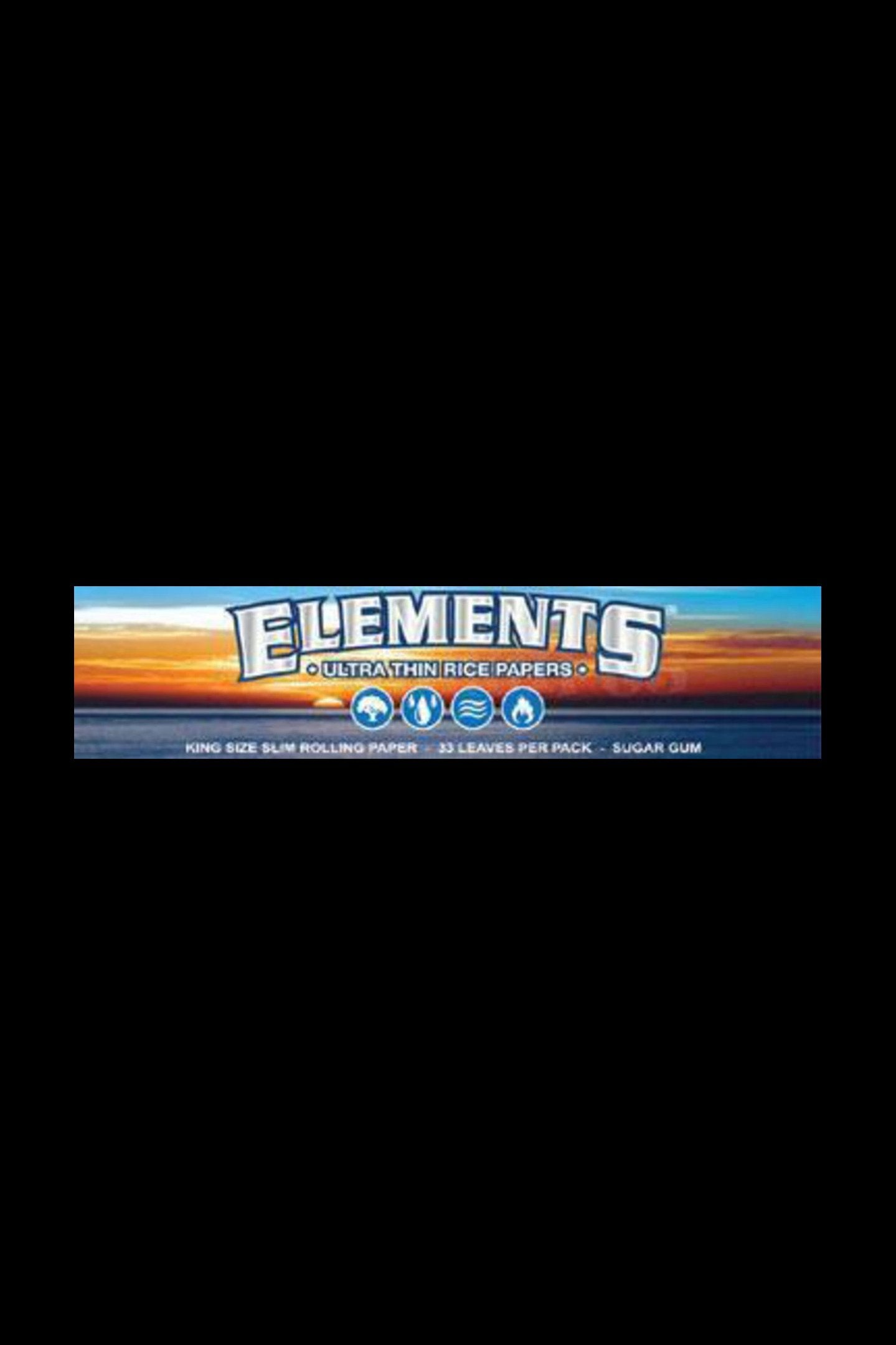 Pack of Elements king-size slim rolling papers with a colorful sunset design.