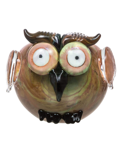 Front view of the Empire Glassworks "The Owl" Mini Glass Spoon Pipe, showcasing its detailed, sculpted design.