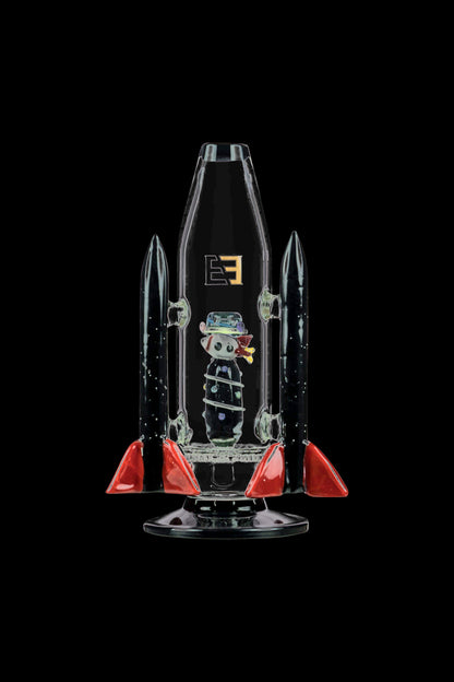 Front view of the Empire Glassworks Galactic Flagship Bong, a clear glass piece with a spaceship-like design and intricate detailing.