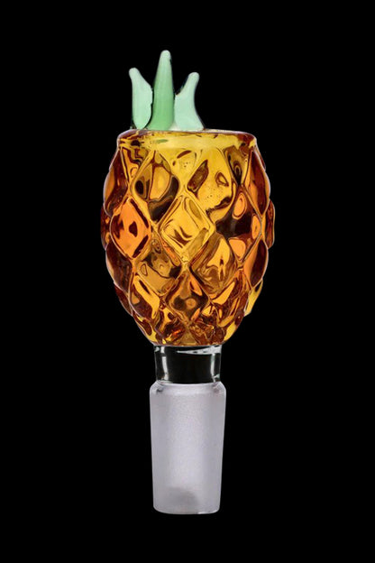 Front view of the Pineapple Herb Bowl, a textured glass bowl resembling a pineapple, with a clear joint.