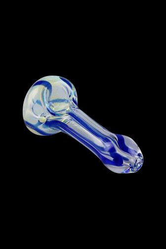 Blue glass smoking pipe against a black background.