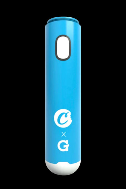 Blue cannabis vape pen with Cookies and Grenco Science branding.
