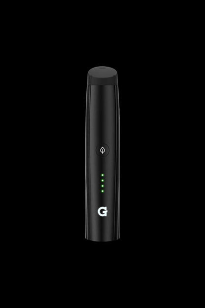Front view of the Pro Vaporizer, a sleek, black device with a minimalist design and a subtle illuminated power button.
