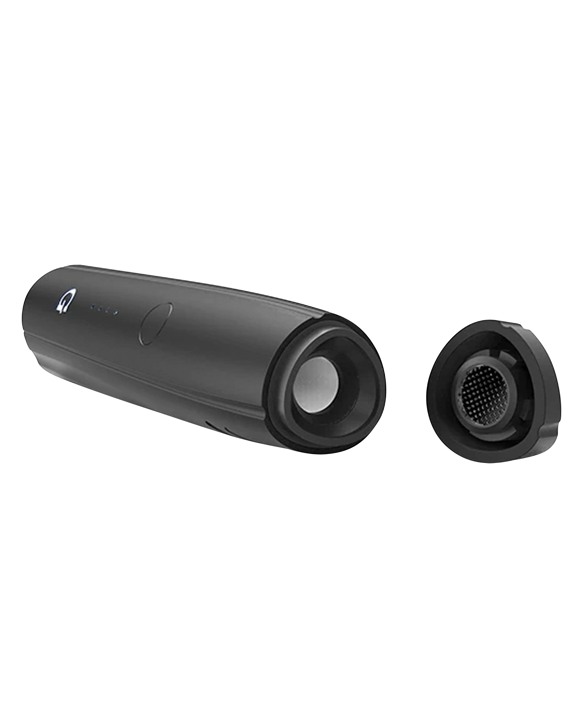 A side and end view of the Pro Vaporizer, showcasing its cylindrical shape and metallic finish on a plain white background.