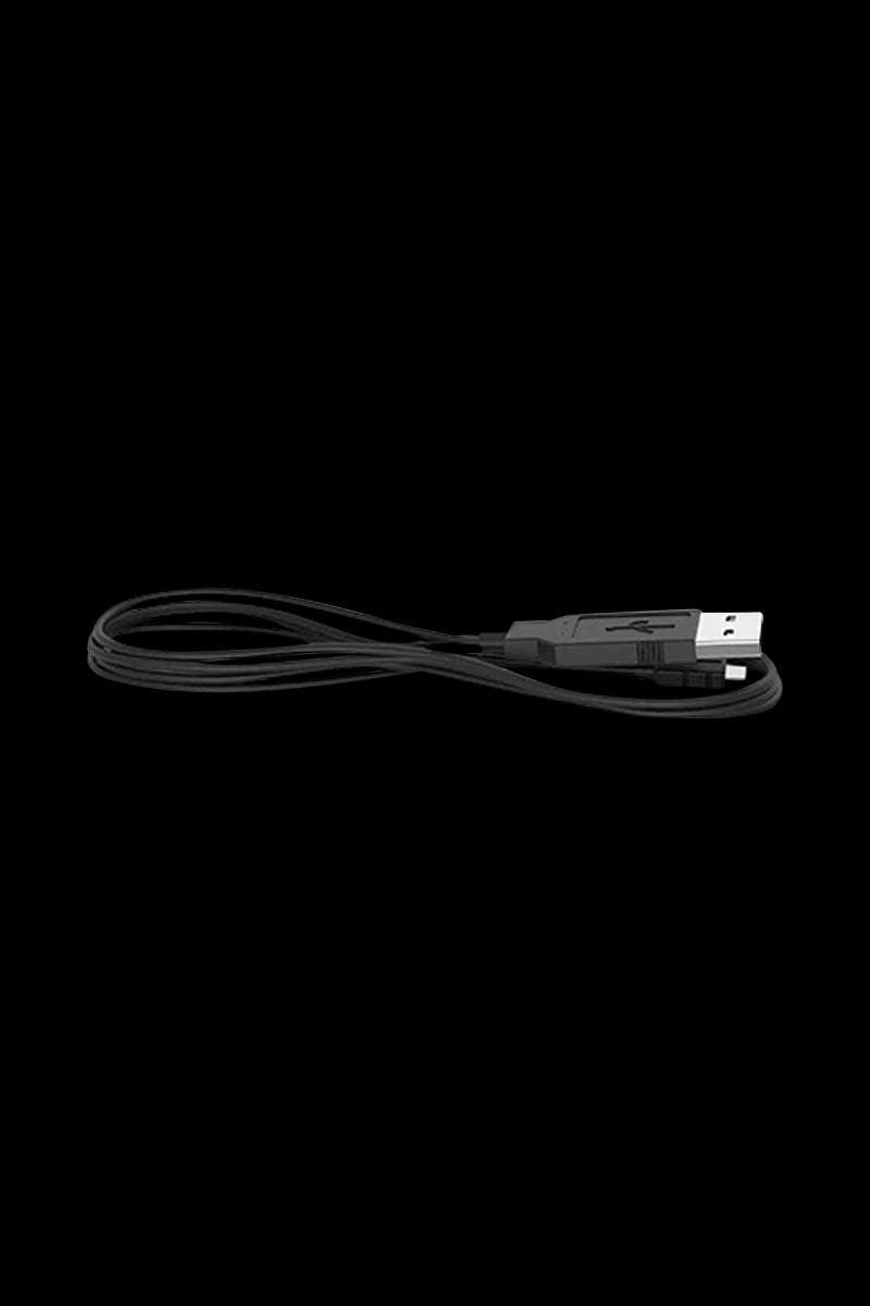 Close-up view of the Pro Vaporizer, a black cable extending from a device, presented against a dark background.