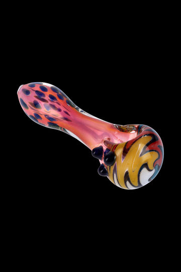 Colored Glass Spoon Pipe with Reversals and Marbles
