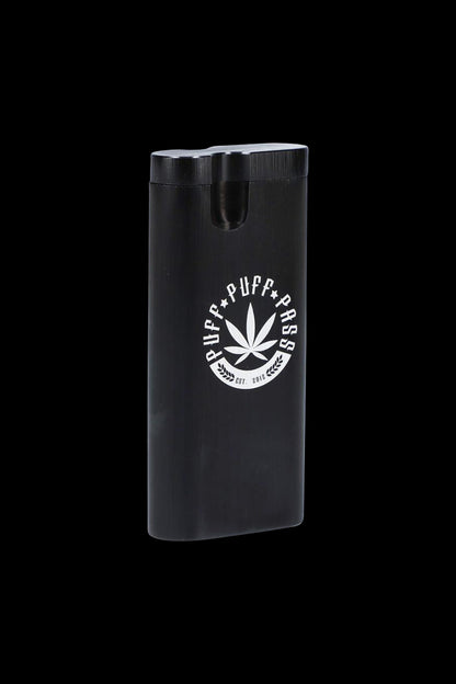 Front view of the Aluminum Dugout - Large, a sleek, silver-toned container presented against a dark, neutral background.