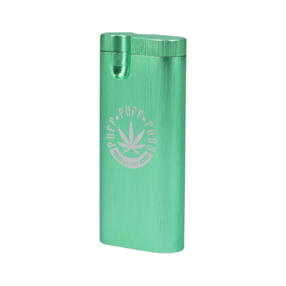 Front view of the Aluminum Dugout - Large, a sleek, silver metal case with a simple, rectangular design.