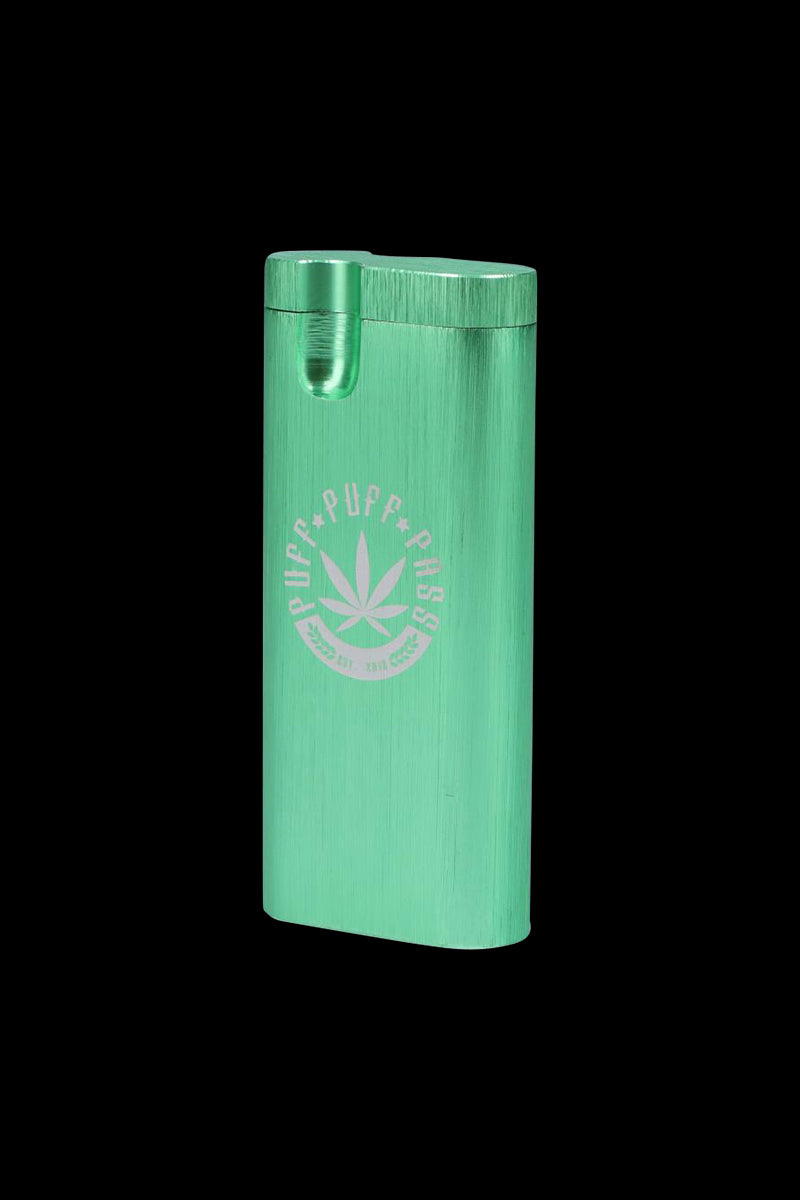 Front view of the Aluminum Dugout - Large, a sleek, silver-toned metal case, positioned against a plain black background.