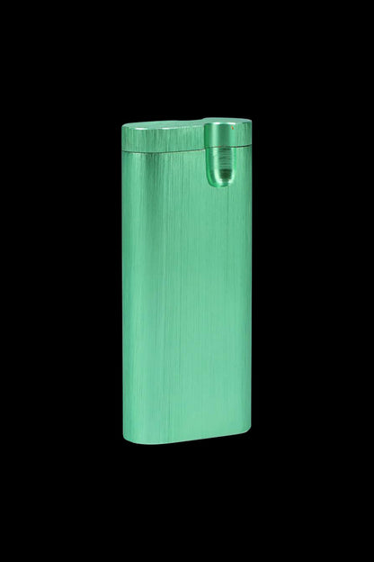 Front view of the Aluminum Dugout - Large, a silver metal case with a sleek, minimalist design and smooth, rounded edges.