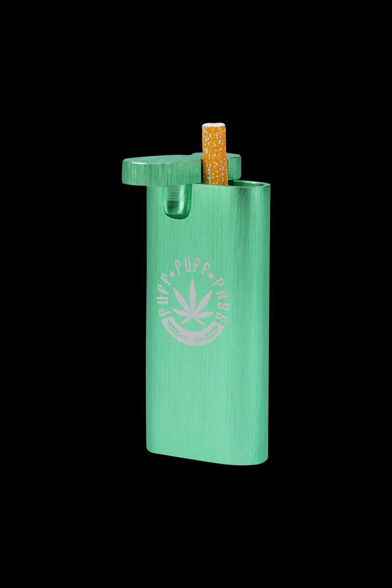 Front view of the Aluminum Dugout - Large, showing a metallic, rectangular case with a visible joint protruding from the top.