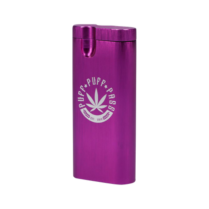 Front view of the Aluminum Dugout - Large, a sleek, silver metal container angled slightly on a plain white background.