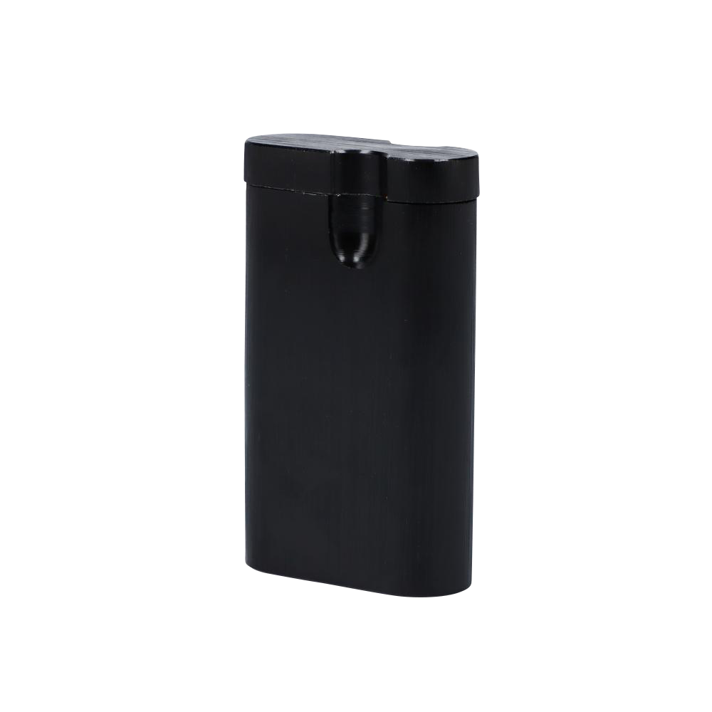 A front view of the Aluminum Dugout, a sleek, dark-colored container with a simple, rectangular form.