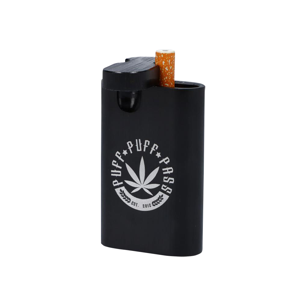 A front view of the Aluminum Dugout, a dark metal container with a simple, rectangular design.