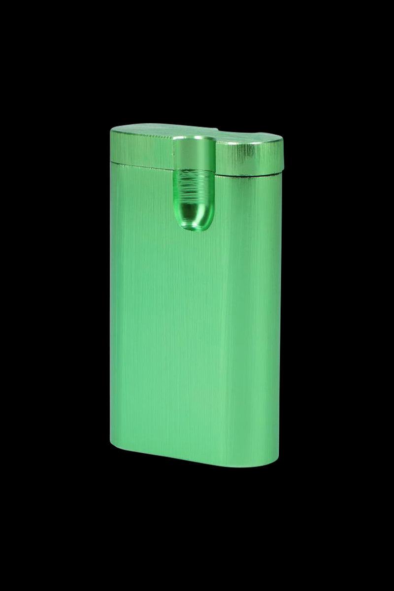 Front view of the Aluminum Dugout, a metallic, silver-toned case with a simple, rectangular design.