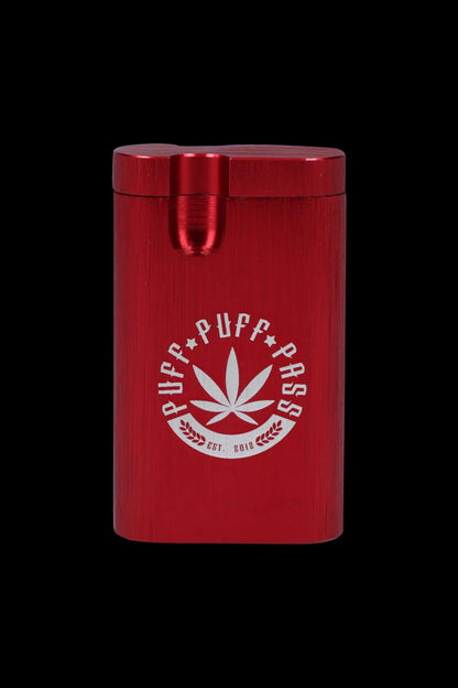 A close-up, angled view of the Aluminum Dugout, showing its smooth, metallic red finish.