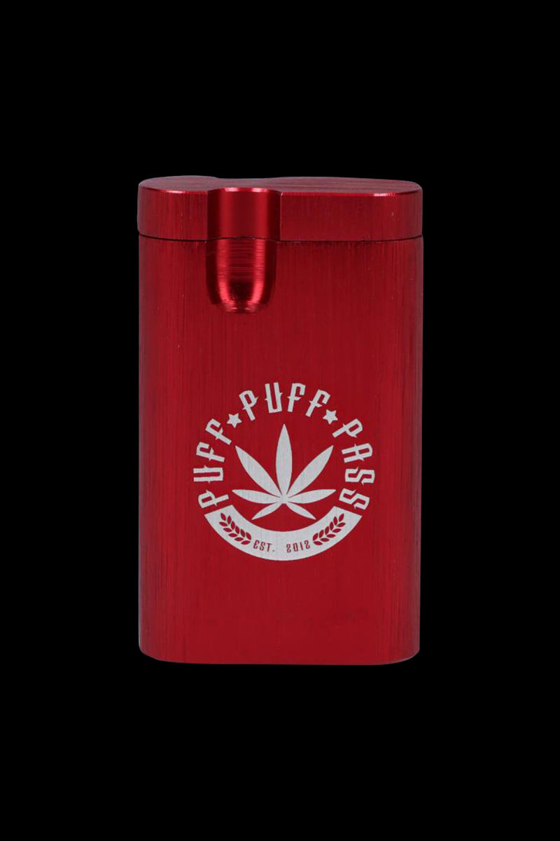 A close-up, angled view of the Aluminum Dugout, showing its smooth, metallic red finish.