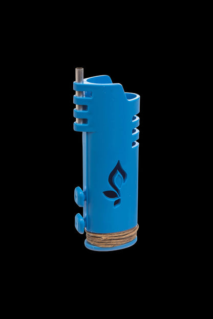 Front view of the Hemplights Wrapper Lighter Case, a blue silicone sleeve with ribbed detailing, protecting a lighter.