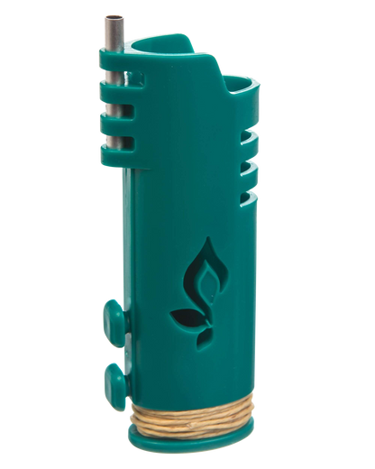 Front view of the Hemplights Wrapper Lighter Case, a green protective shell with raised circular grips and a textured base.