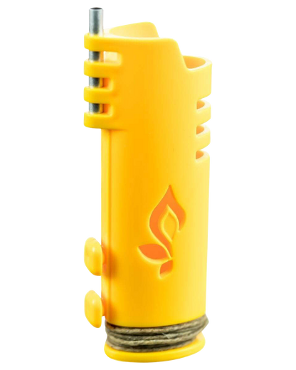 Front view of the Hemplights Wrapper Lighter Case, a yellow silicone protective sleeve with rounded edges.