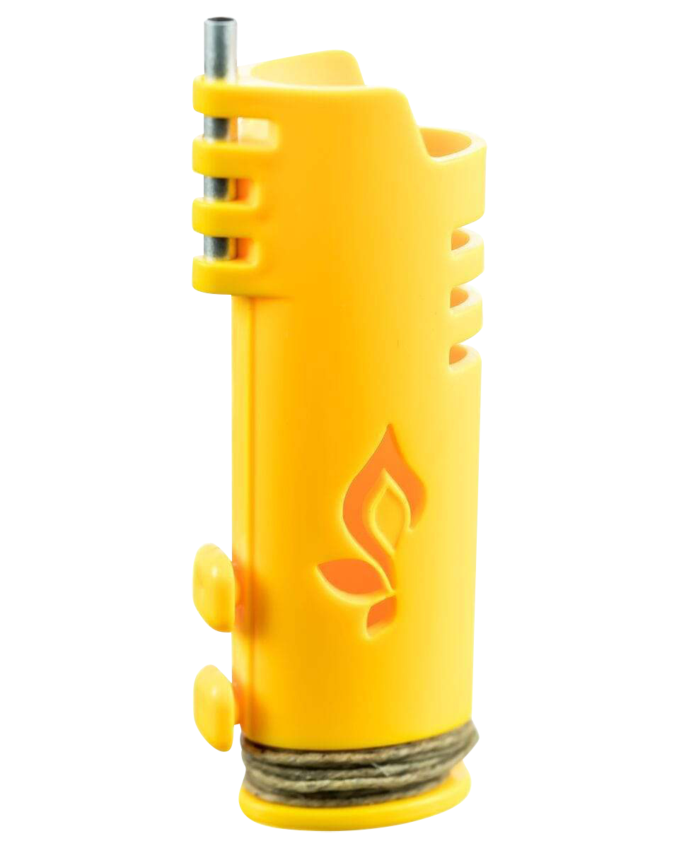 Front view of the Hemplights Wrapper Lighter Case, a yellow silicone protective sleeve with rounded edges.
