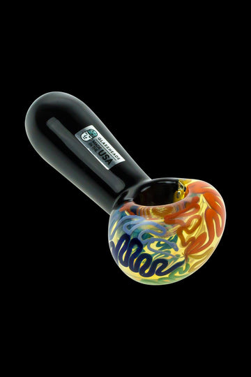 GlassHeads Black Spoon Pipe with Rainbow Cane Bowl