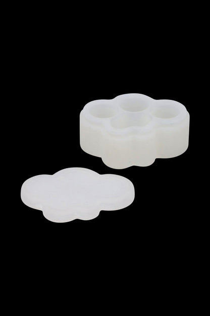 A slightly angled, close-up view of the Silicone Cloud Stash Container, showcasing its smooth, white exterior.