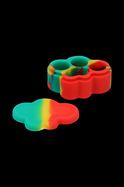 A close-up shows the Silicone Cloud Stash Container, a small, textured container in a playful cloud shape.