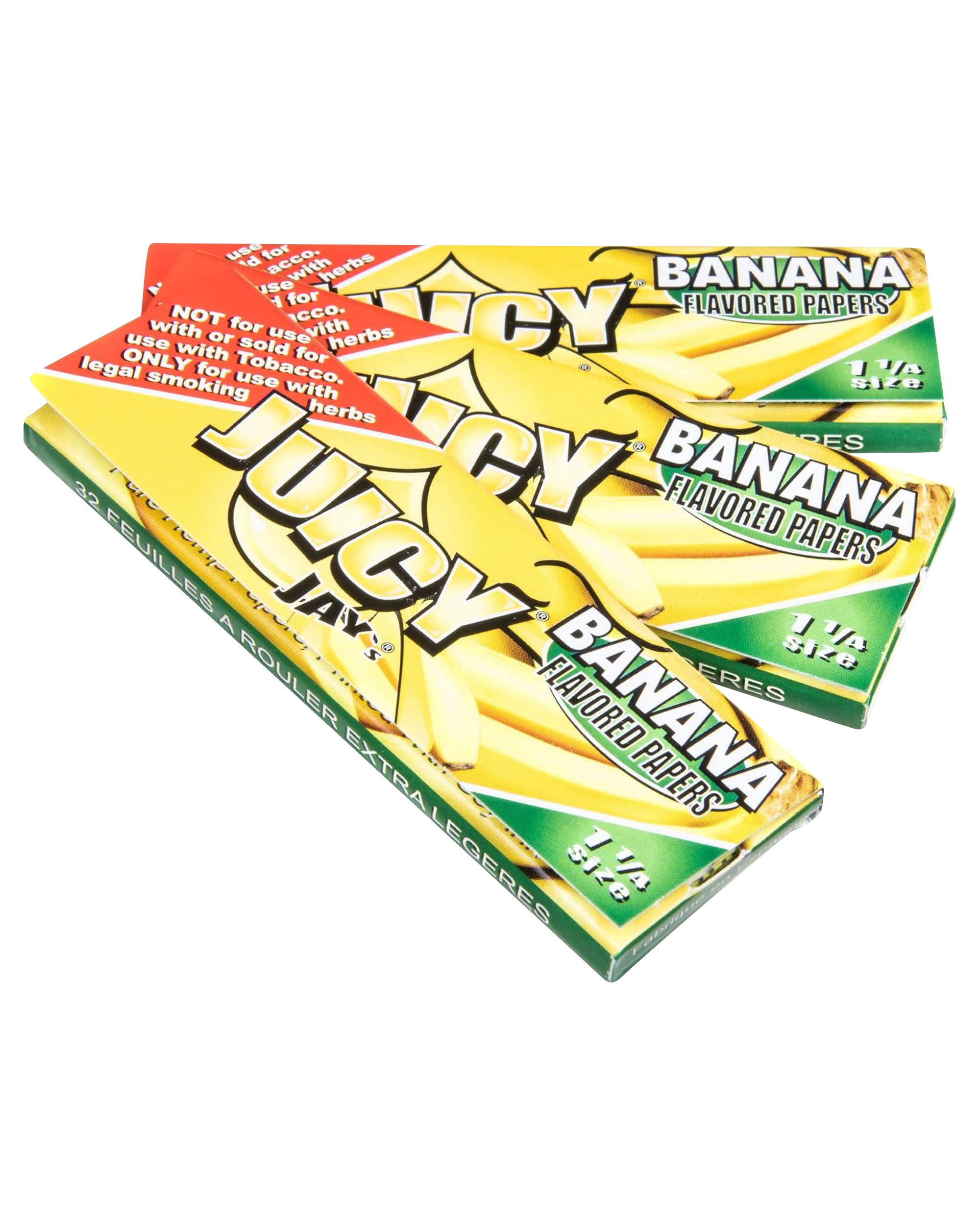A brightly-colored package of Juicy Jay's Classic Size Flavored Rolling Papers is displayed at a slight angle, showing the brand logo and product name.