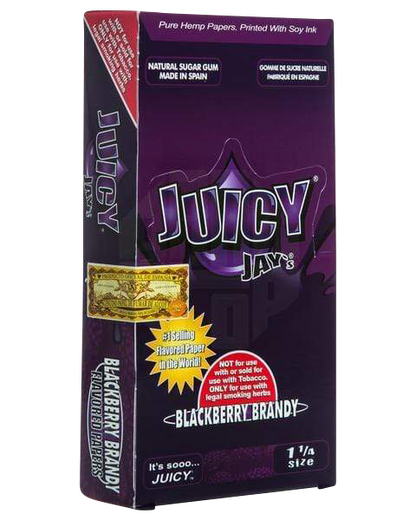 Front view of the Juicy Jay's Classic Size Flavored Rolling Papers package with text in multiple languages.