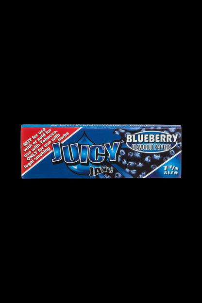 A close-up of a pack of Juicy Jay's Classic Size Flavored Rolling Papers, displaying colorful branding against a plain white background.