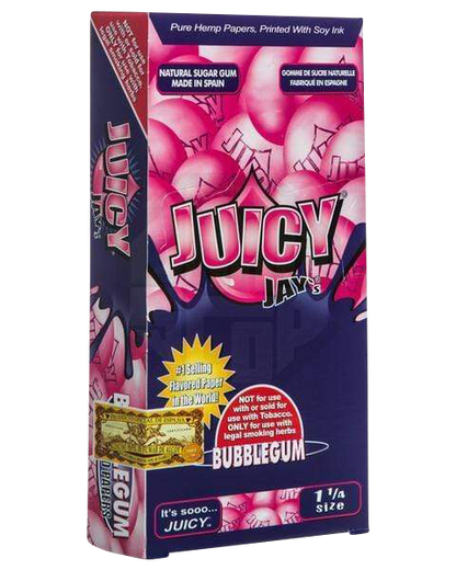 Front view of Juicy Jay's Classic Size Flavored Rolling Papers package with vibrant pink and white branding.