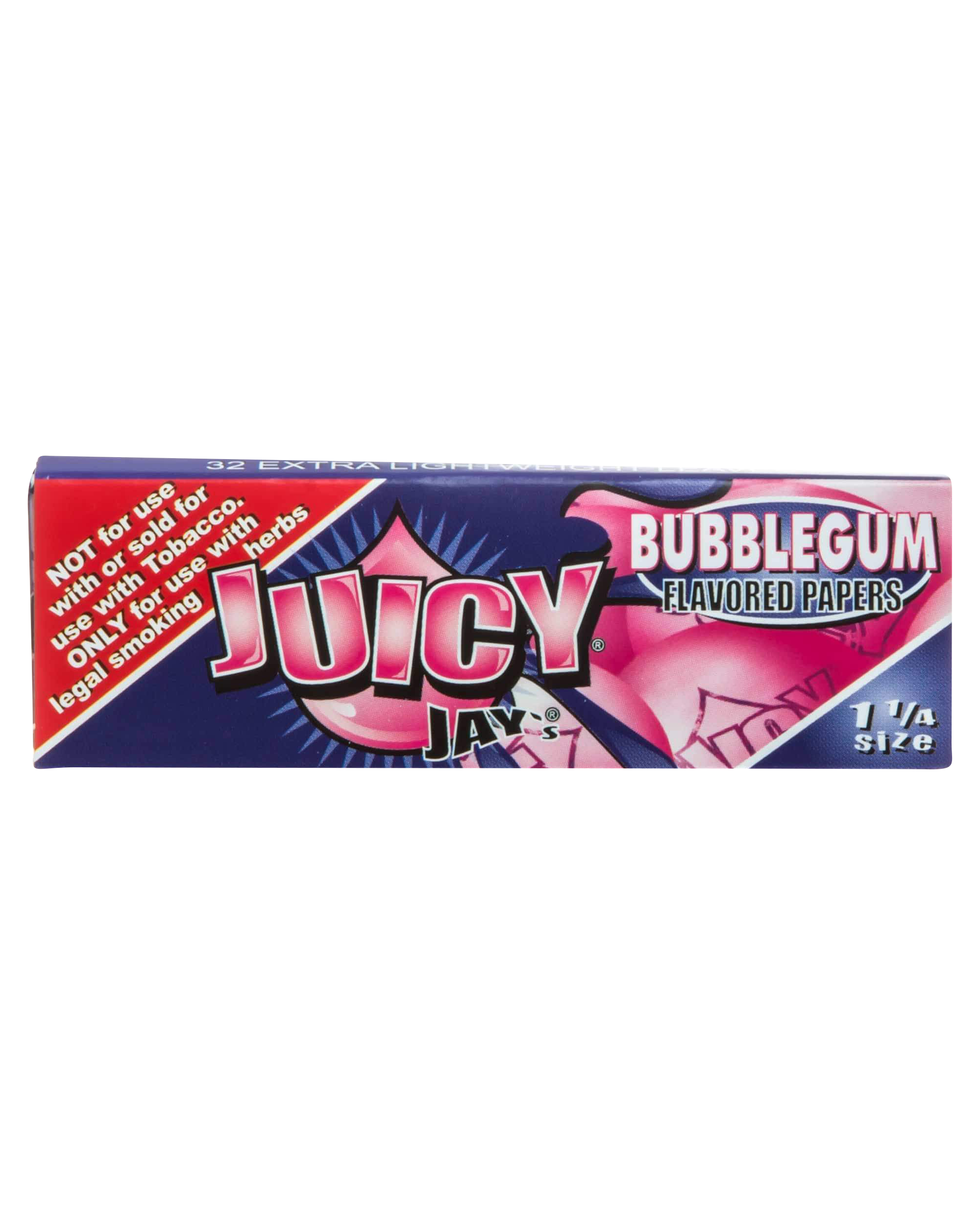A close-up of the Juicy Jay's Classic Size Flavored Rolling Papers package with a vibrant, angled design.