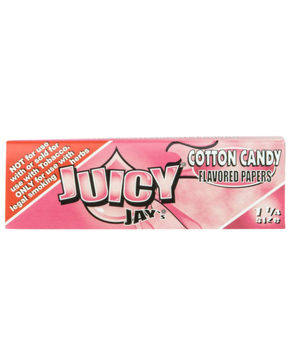 A close-up of Juicy Jay's Classic Size Flavored Rolling Papers packaging with a vibrant, colorful design.