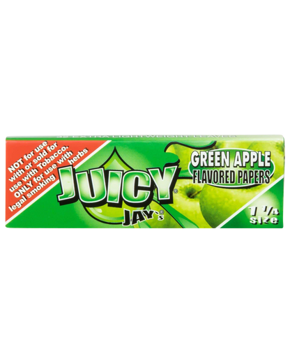 A close-up of Juicy Jay's Classic Size Flavored Rolling Papers package, angled to show the branded text and colorful design.