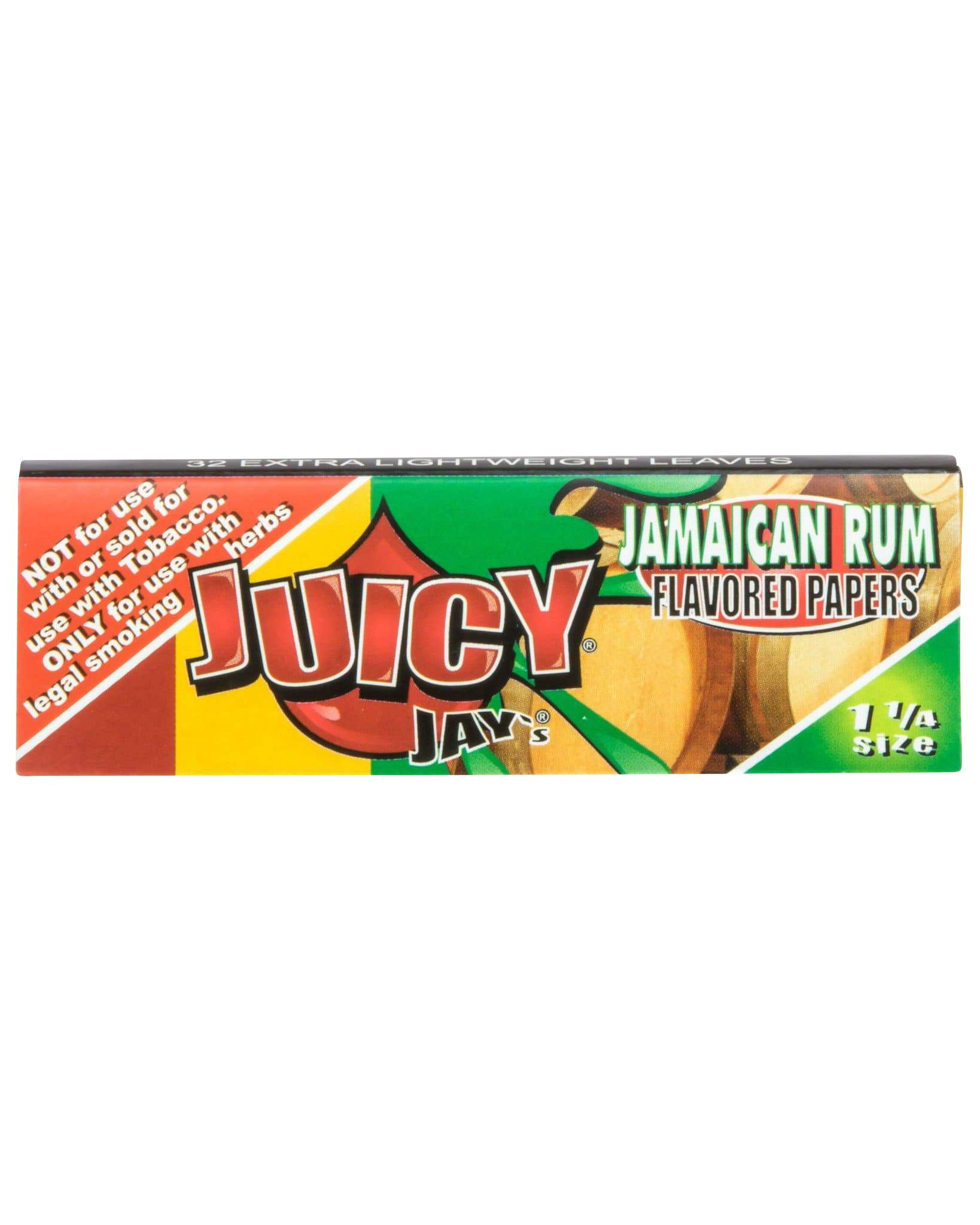 A close-up of Juicy Jay's Classic Size Flavored Rolling Papers package, displaying a colorful design against a dark background.