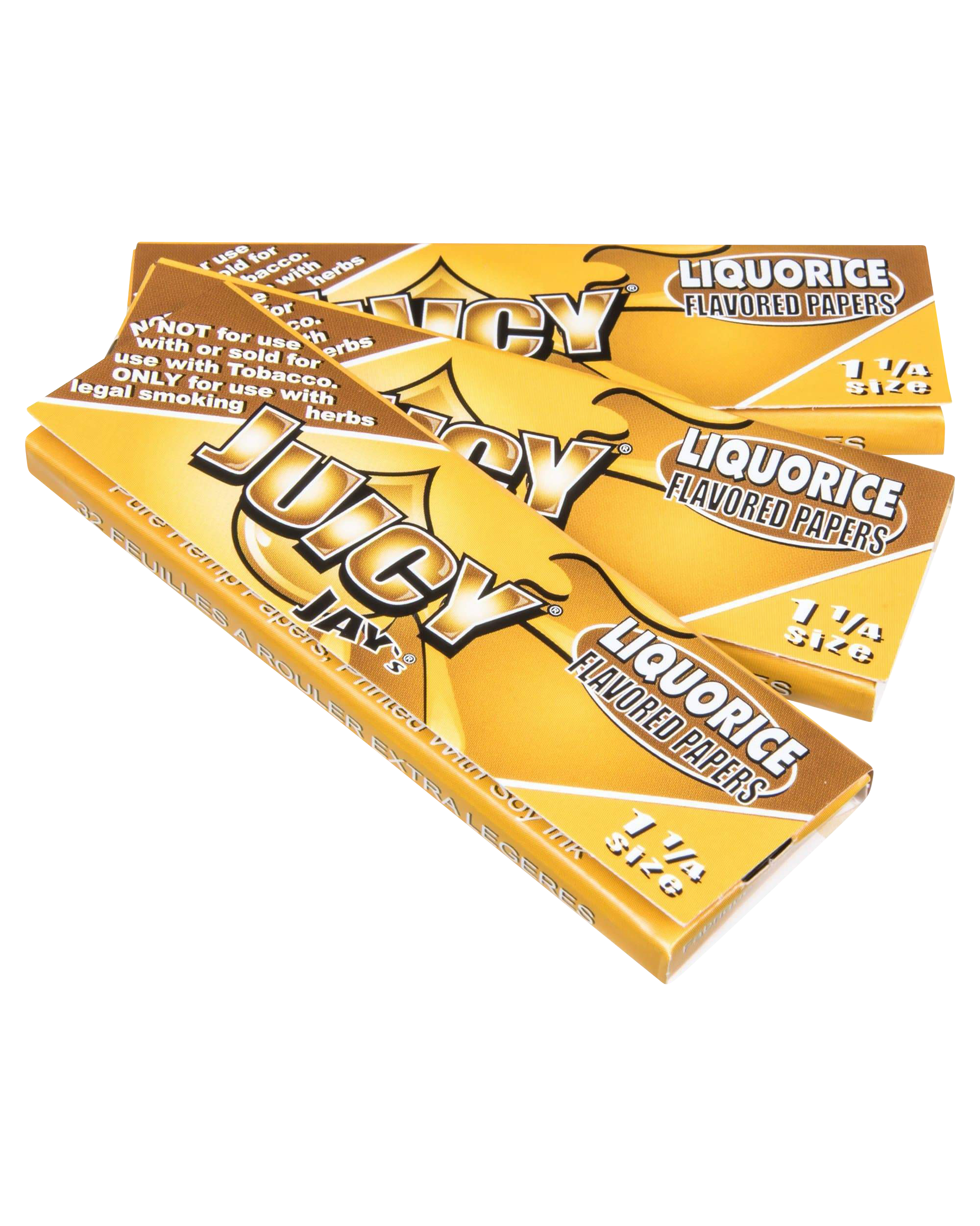 A close-up, angled shot of Juicy Jay's Classic Size Flavored Rolling Papers, displaying vibrant branding and colorful designs.