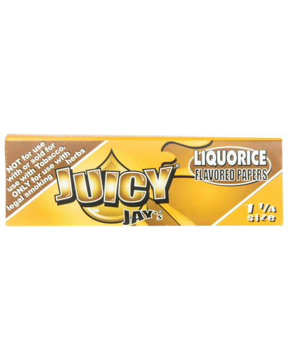 A close-up of the colorful packaging for Juicy Jay's Classic Size Flavored Rolling Papers, showing the brand logo and product name.