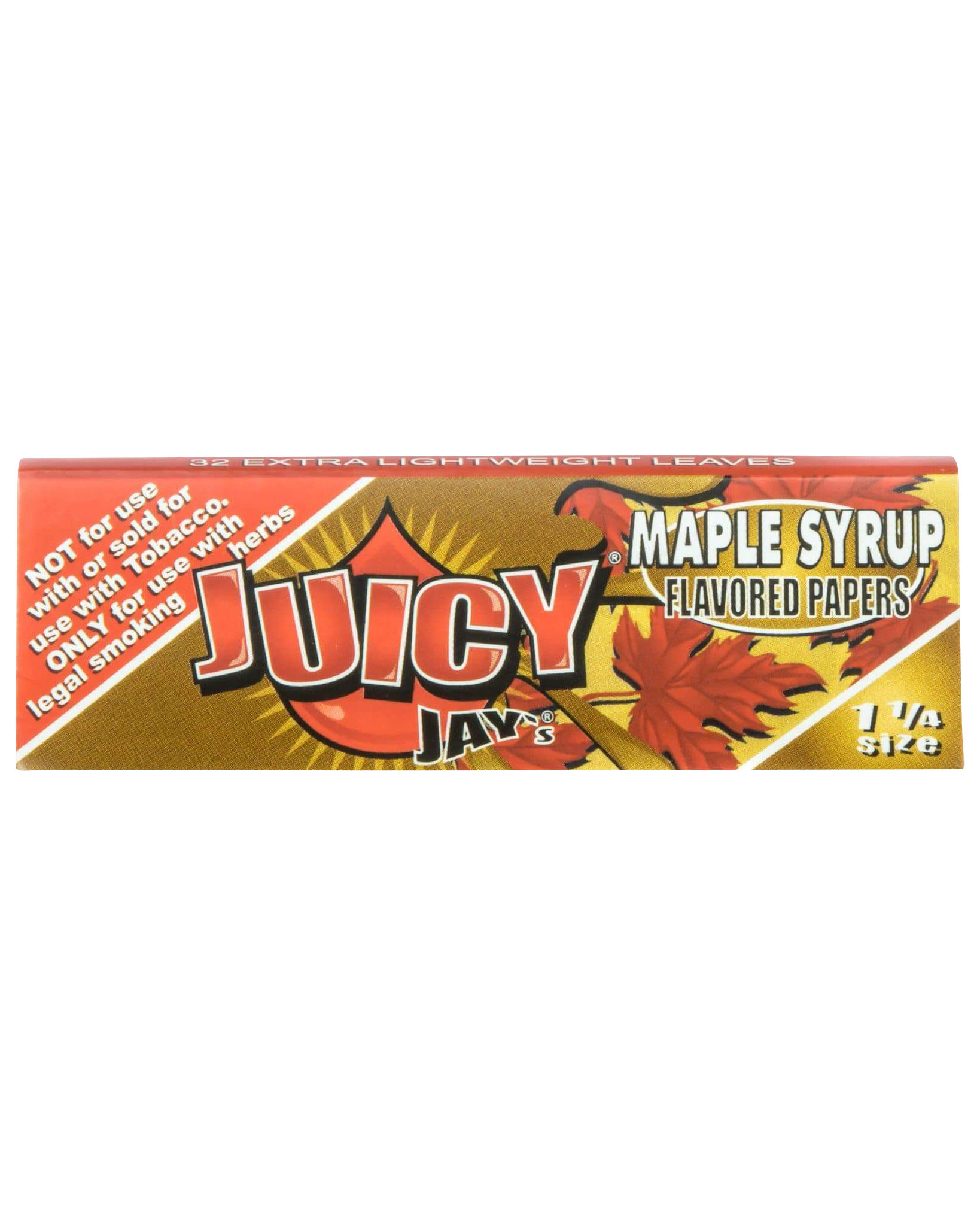 A close-up, angled view of a pack of Juicy Jay's Classic Size Flavored Rolling Papers against a dark background.