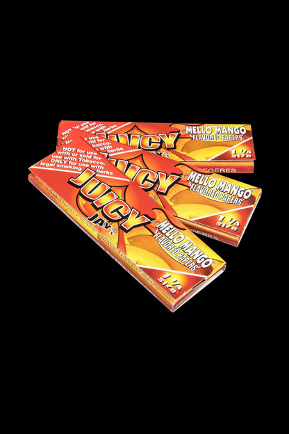 A close-up of Juicy Jay's Classic Size Flavored Rolling Papers package, showing a colorful design and branding details.
