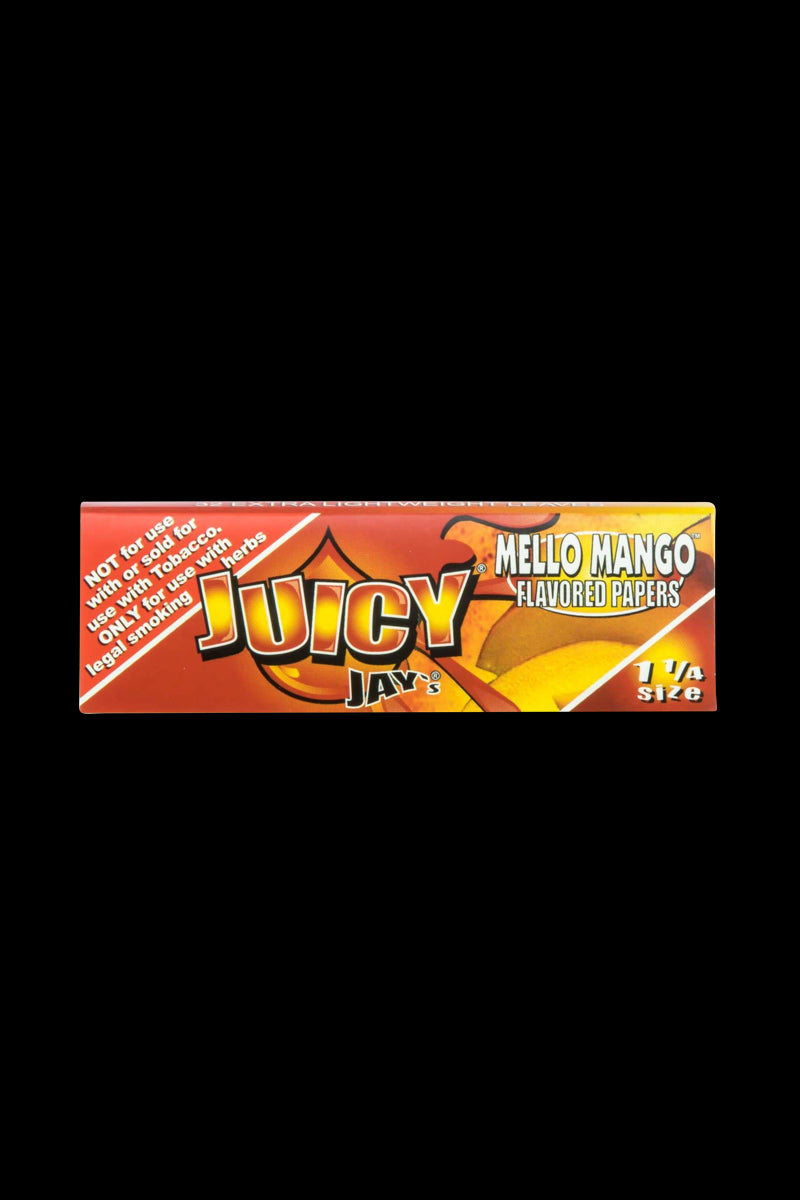 Front view of a pack of Juicy Jay's Classic Size Flavored Rolling Papers, displaying a colorful, patterned design against a white backdrop.