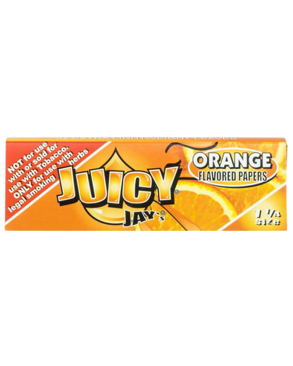 Front view of Juicy Jay's Classic Size Flavored Rolling Papers with orange coloring and bold lettering.