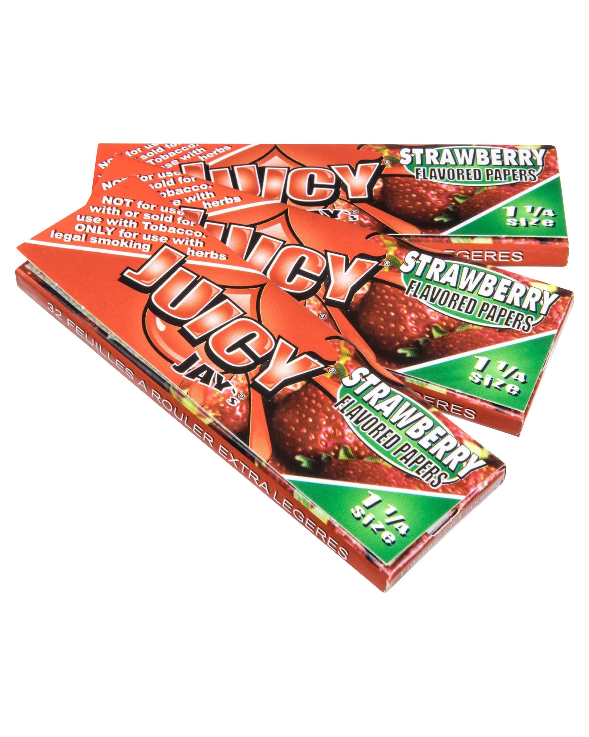 A close-up, angled view of a pack of Juicy Jay's Classic Size Flavored Rolling Papers displaying colorful fruit-themed branding.