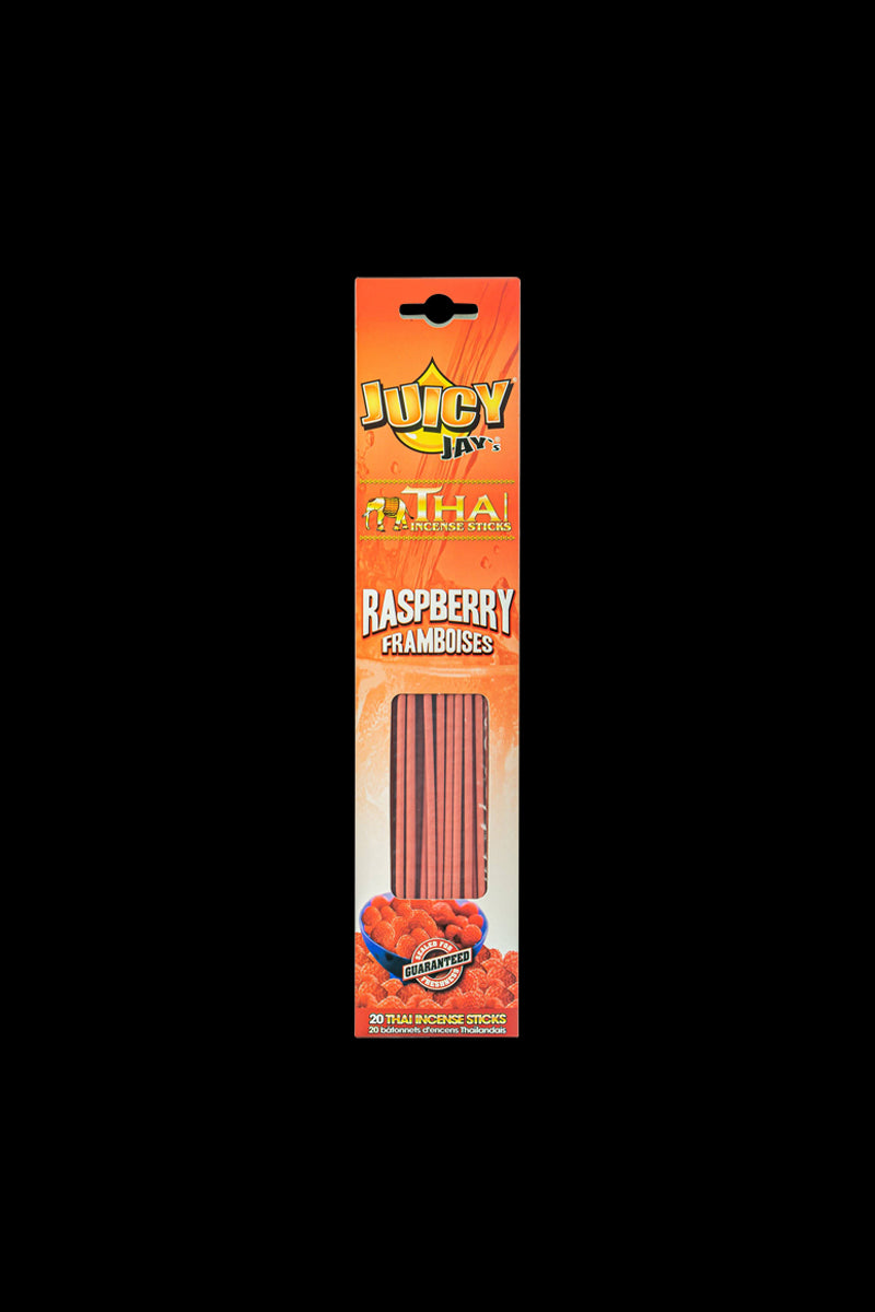 Front view of the Thai Incense Sticks packaging, displaying a vibrant red box with product branding and a clear plastic window.