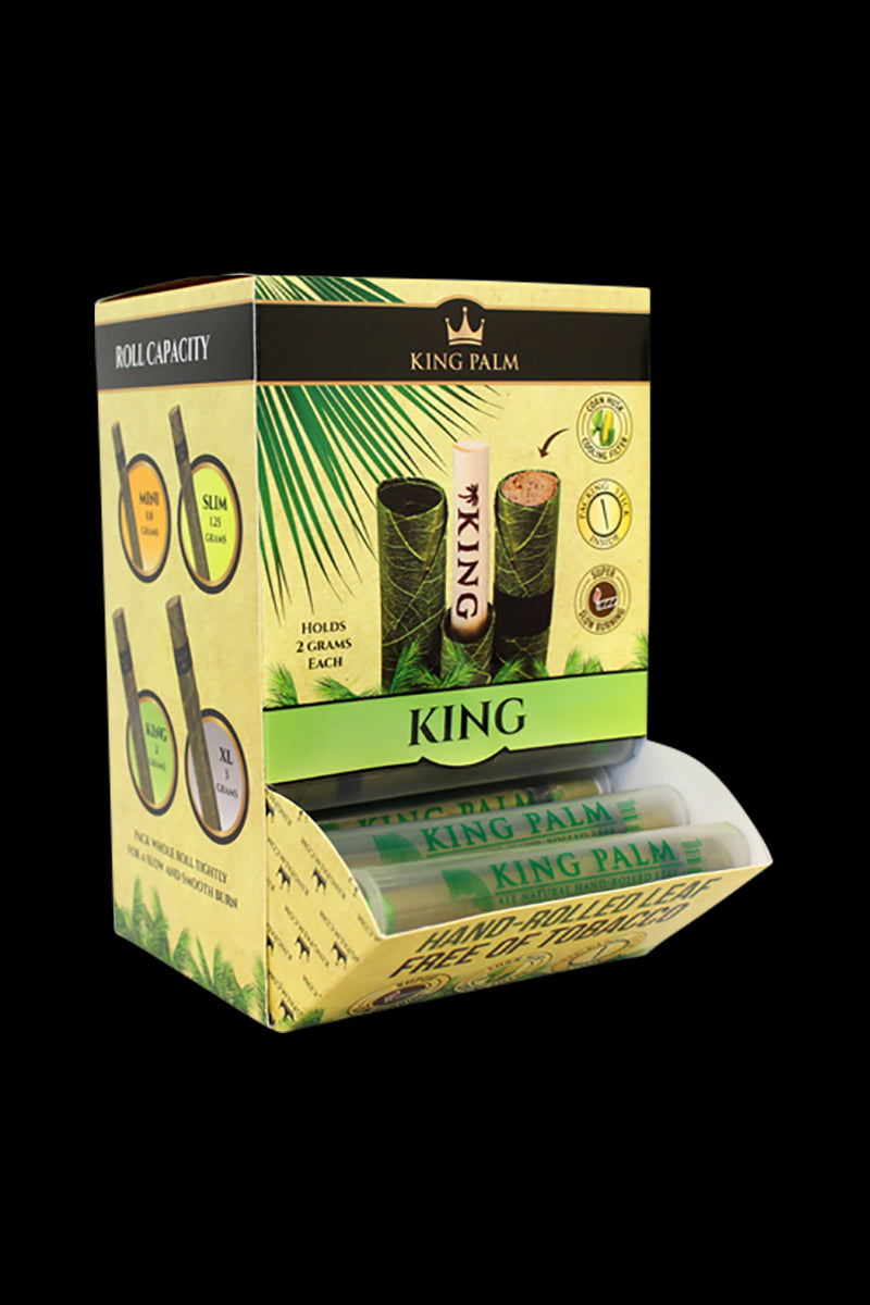 A front view of the King Palms King Size Pre-Roll box, showcasing the brand logo and text details on a white background.