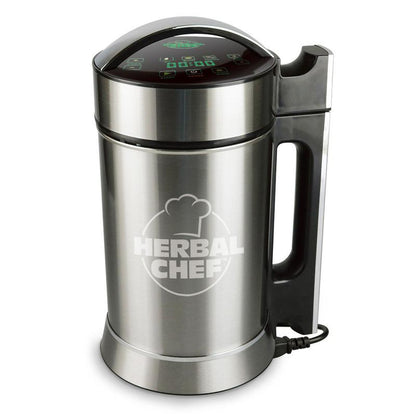 Front view of the silver Pulsar Electric Infuser, highlighting its sleek cylindrical shape and minimalist design.