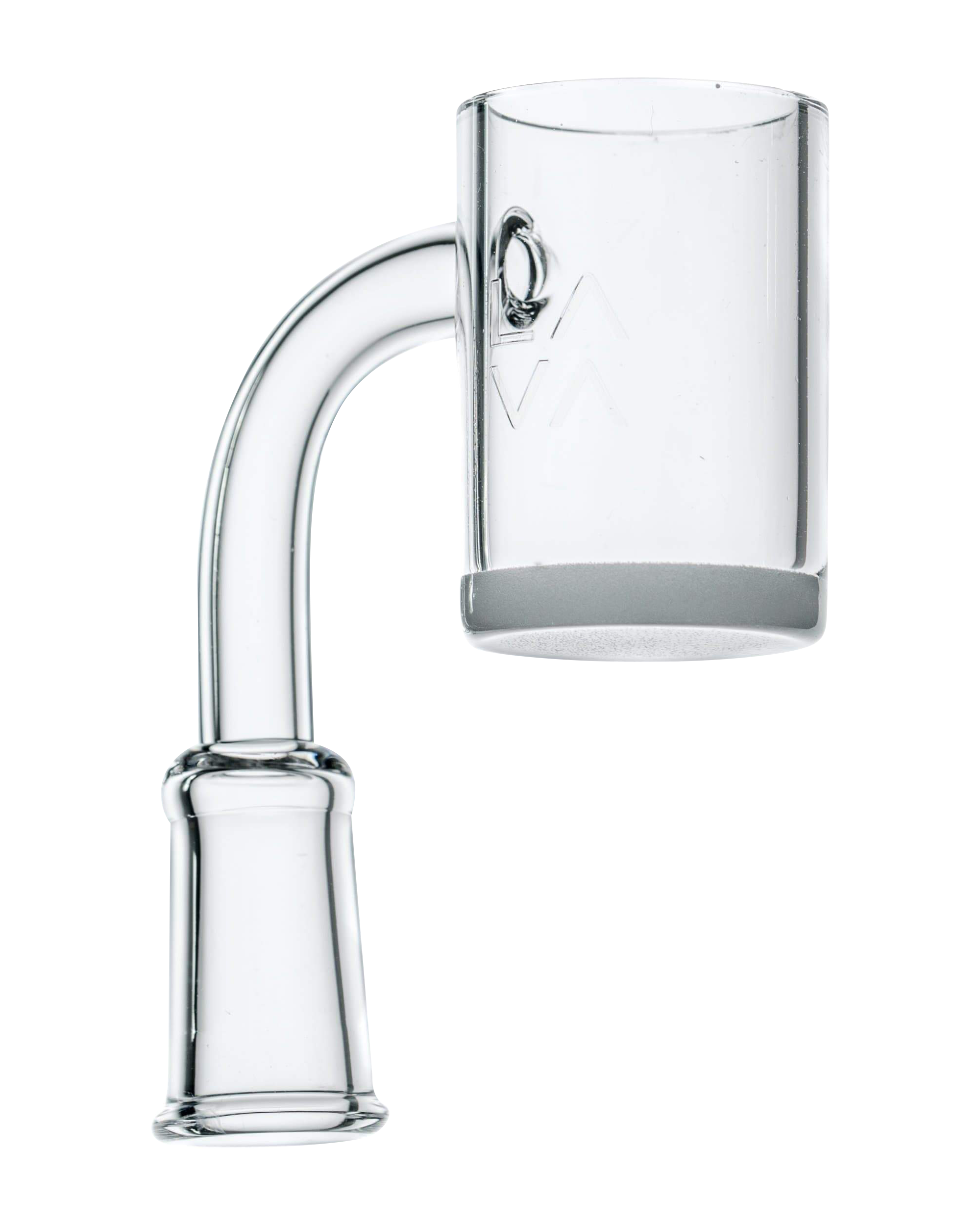 Front view of the LavaTech XL Quartz Banger, showing the clear quartz dish and angled neck against a plain white background.