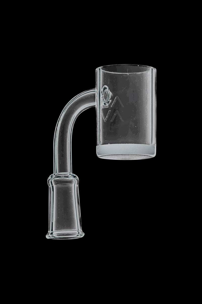 Close-up of the LavaTech XL Quartz Banger, showcasing its clear quartz construction in a studio lighting setup.